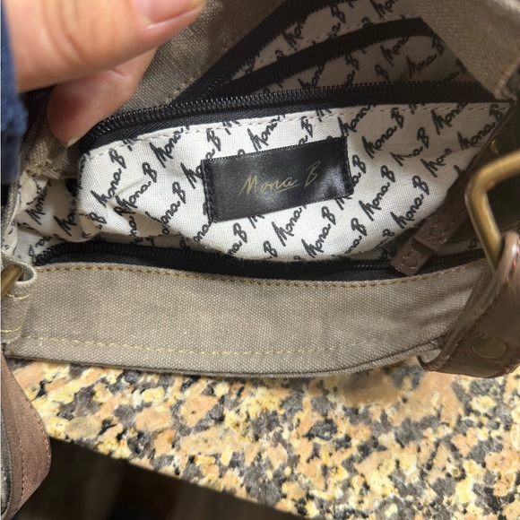 Mona B Gray Canvas Crossbody with Brown Trim - Picture 4 of 6
